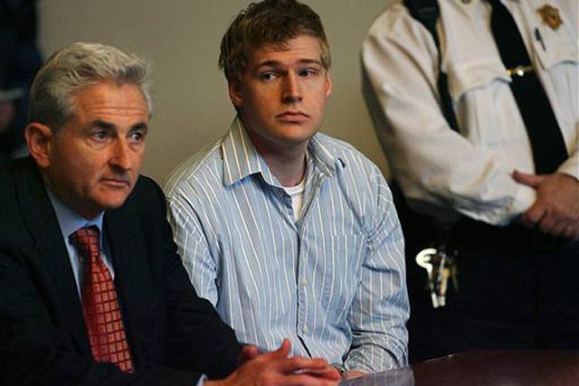 Photograph of murder suspect Philip Markoff, with his lawyer John Salsberg, by Mark Garfinkel/Pool photo